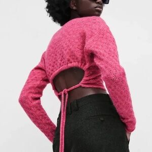 ZARA Pink Open-Back Cropped Knit Sweater